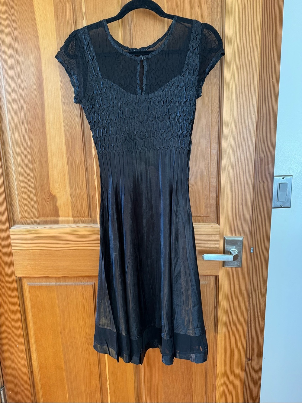 Komarov Black Smocked Bodice Midi Dress